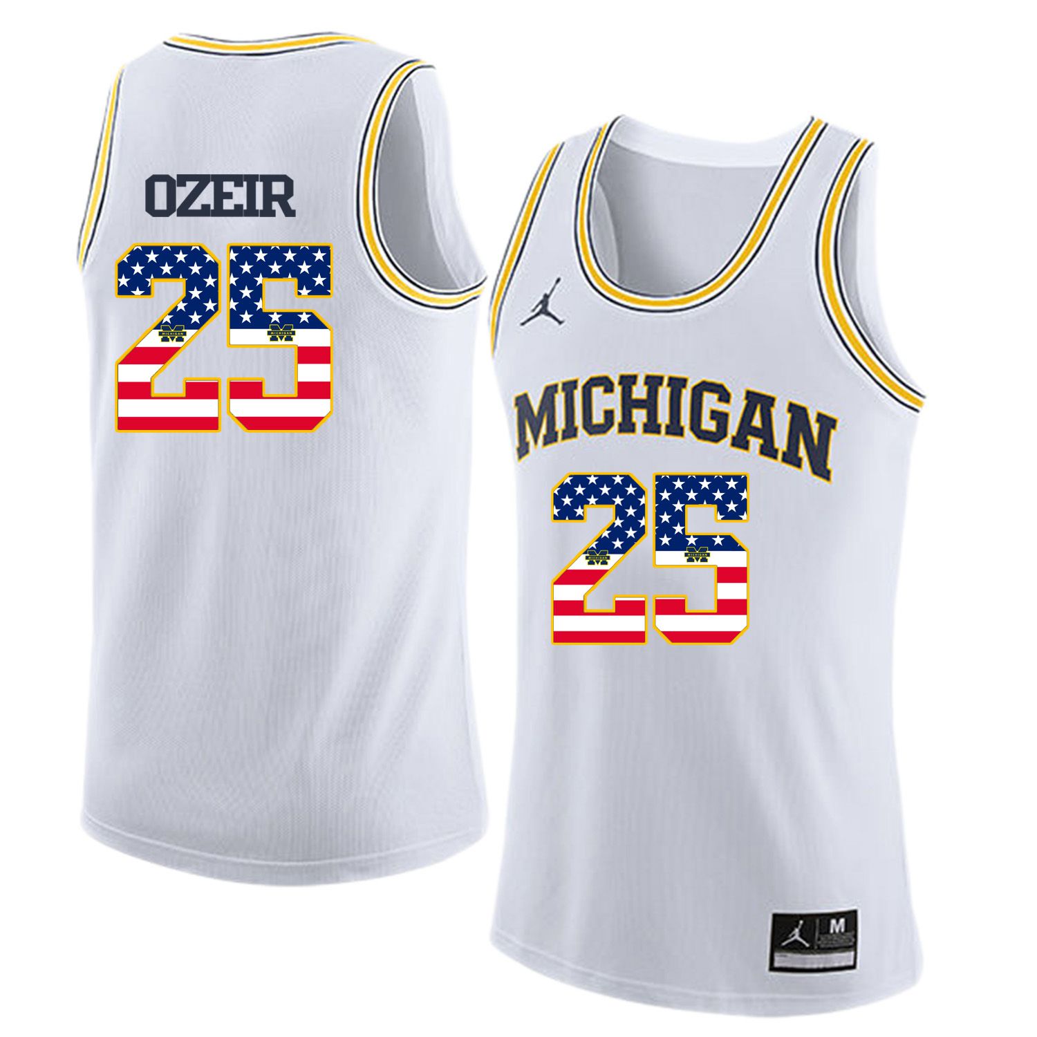 Men Jordan University of Michigan Basketball White 25 Ozeir Flag Customized NCAA Jerseys